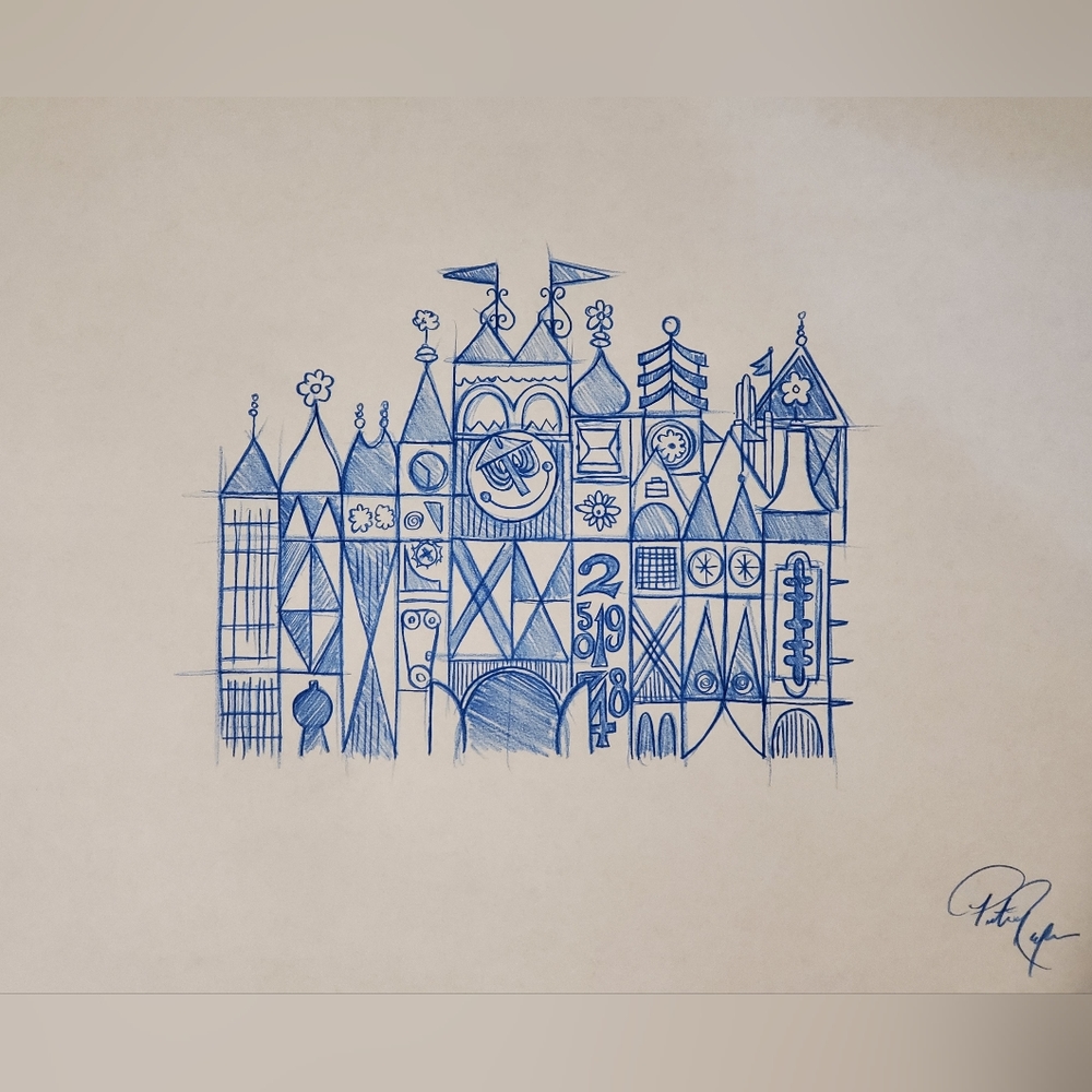 Disneyland Small World facade ride Drawing/Sketch signed art Fantasyland